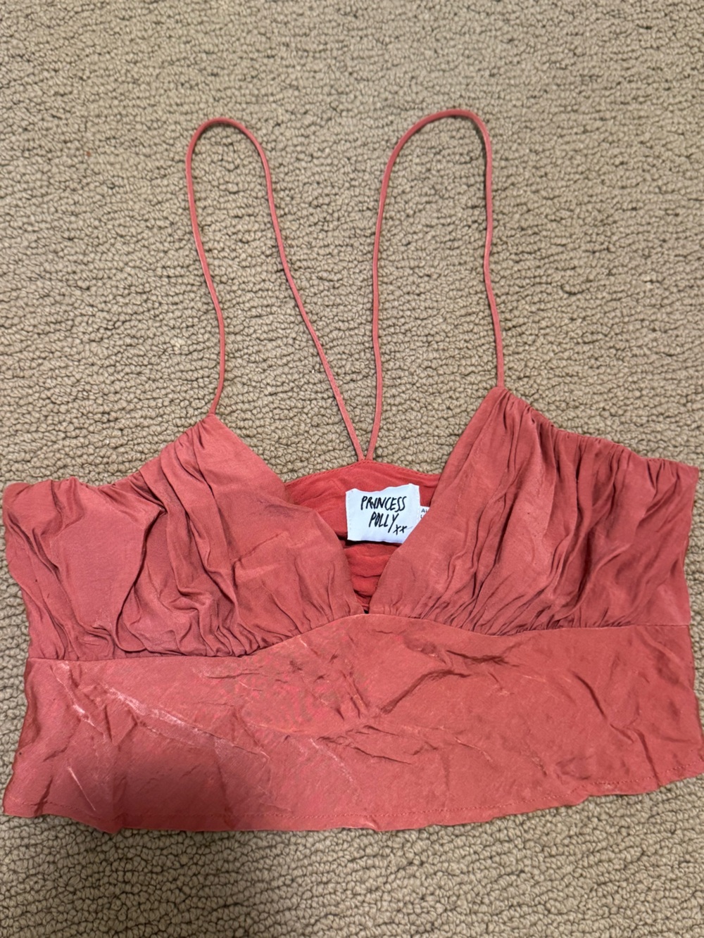 Princess Polly Rusty Coral Ruched Spaghetti Strap Cami